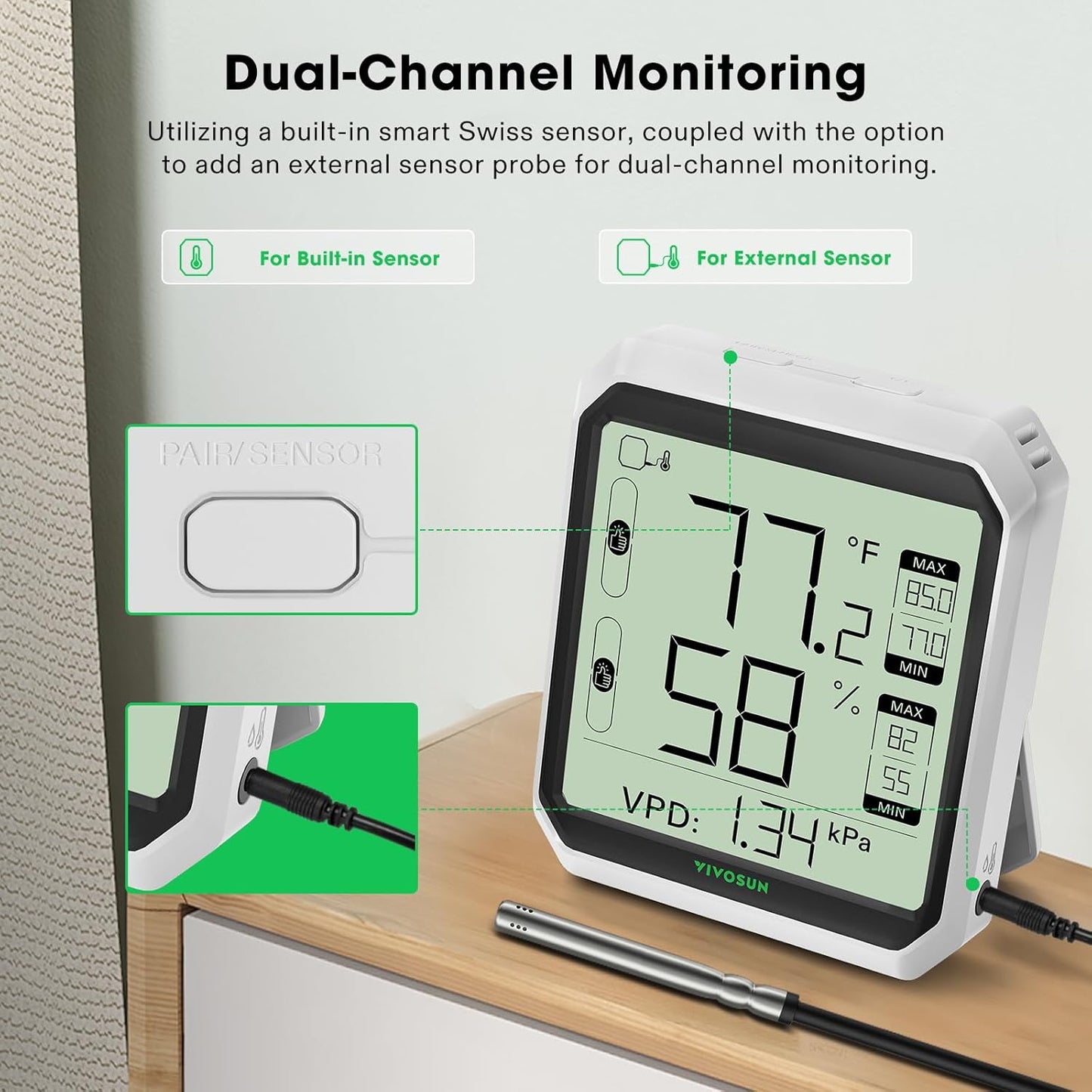 VIVOSUN AeroLab THB1S – Slimme Bluetooth Hygrometer & Thermometer