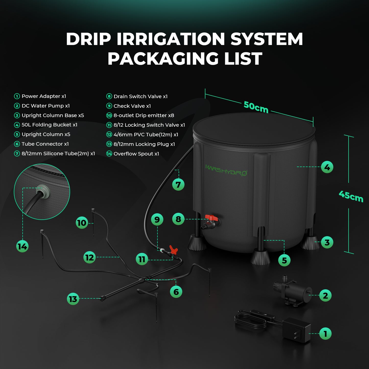 Complete druppel irrigatieset Mars Hydro | Indoor Plant Drip Kit | Tropfbewässerung Komplettset