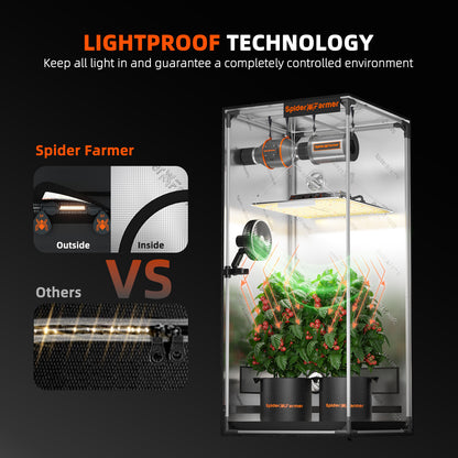 Spider Farmer grow box 70×70×160 met stevige stalen constructie / Spider Farmer grow box 70×70×160 with strong steel frame / Spider Farmer Growbox 70×70×160 mit stabilem Stahlrahmen