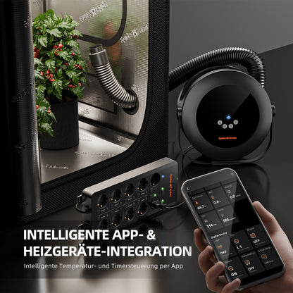 Slimme kweektent verwarming met dag- en nachtmodus | Smart grow tent heater with day and night mode | Growzelt Heizung mit Tages- und Nachtmodus
