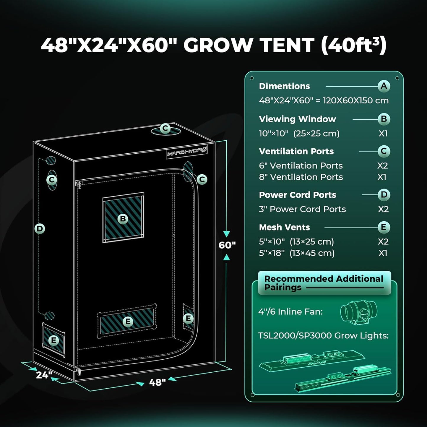 Mars Hydro 120x60x150 Grow Tent