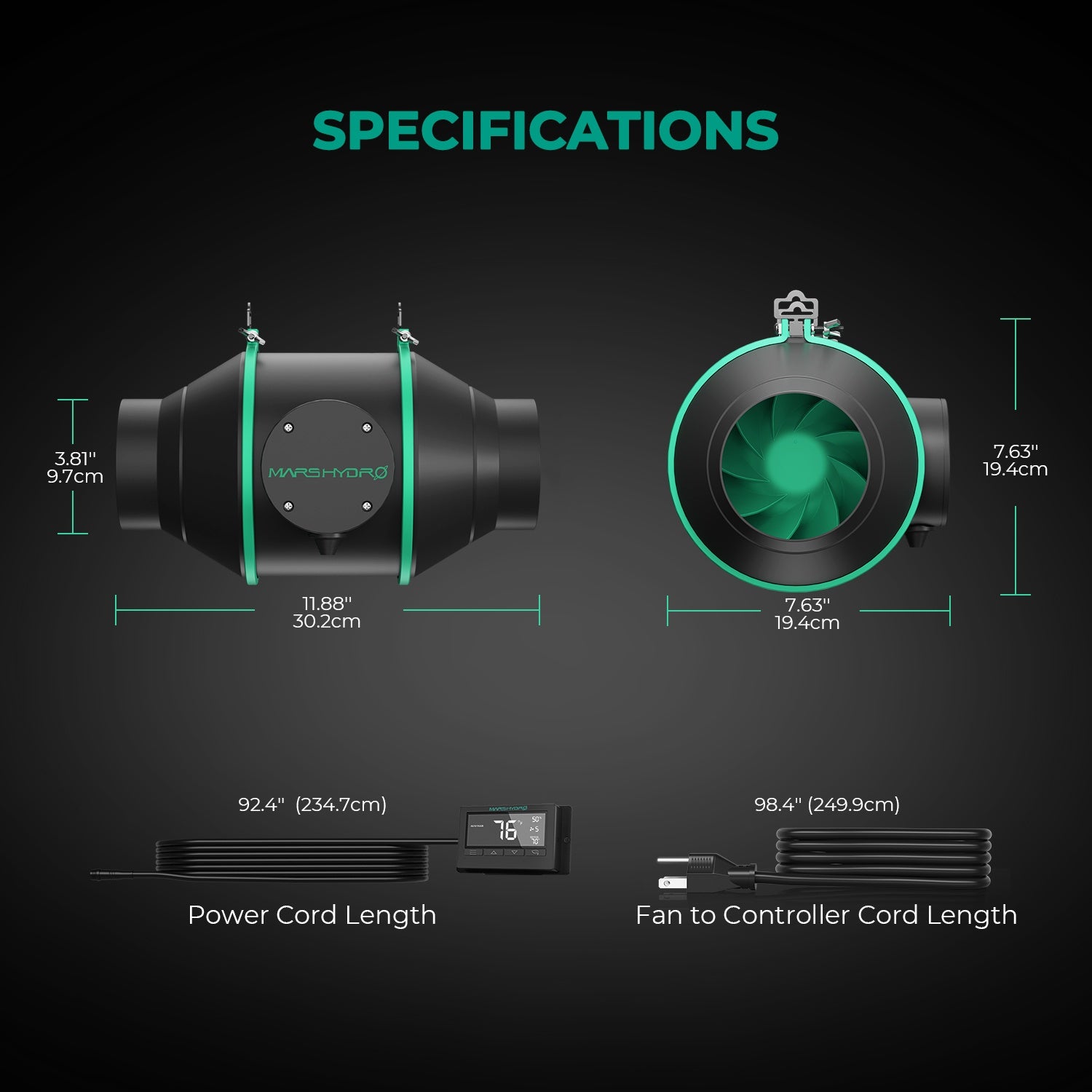 Mars Hydro thermostaatgestuurde inline fan | Thermostat controlled inline fan | Thermostatgesteuerter Inline Ventilator