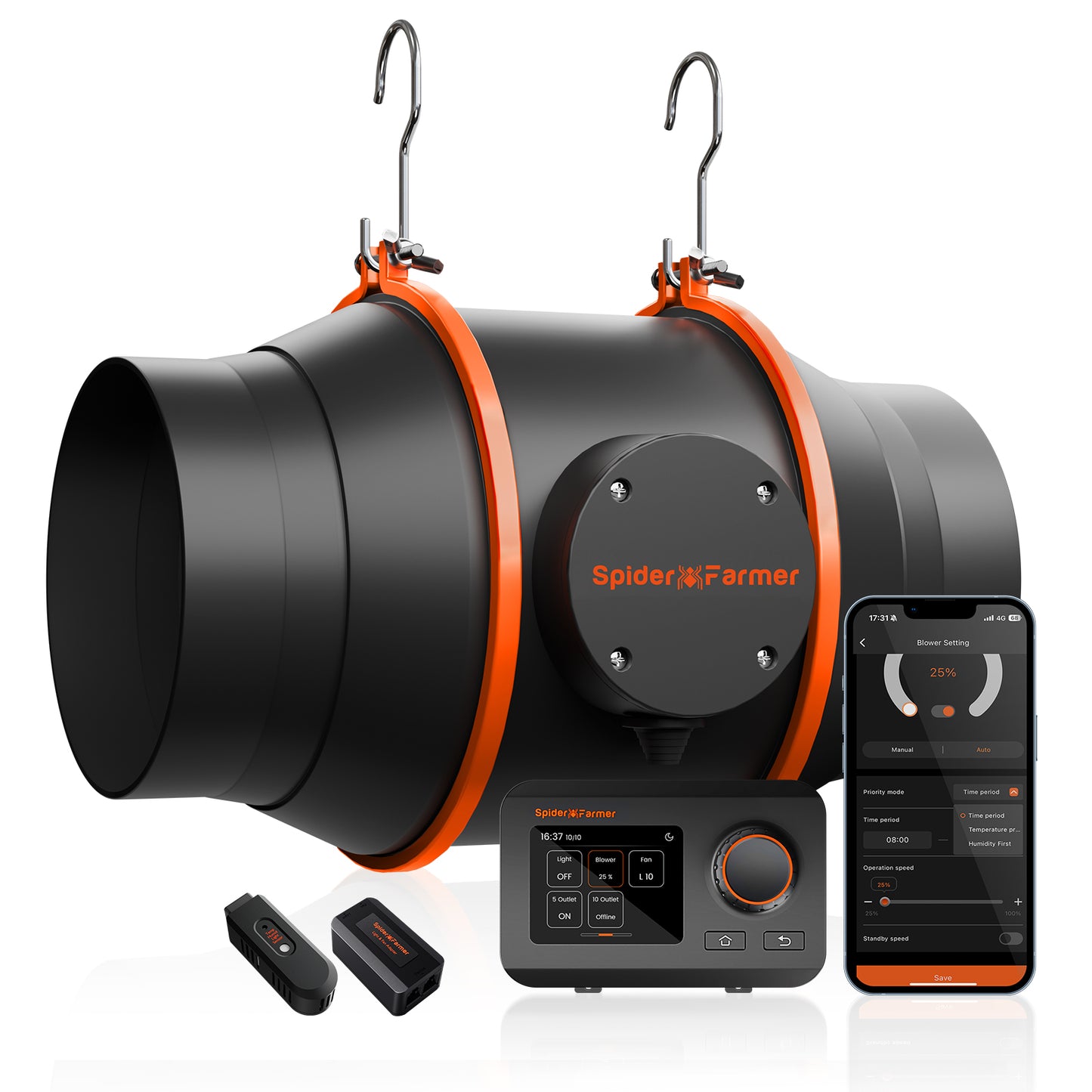 Spider Farmer 6 inch inline fan 150 mm met GGS controller | Inline grow fan 402 CFM | 6 Zoll Inline Lüfter mit GGS Steuerung