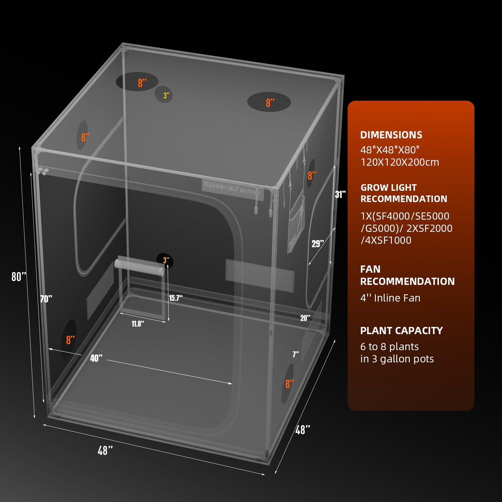 Lichtdichte Spider Farmer grow tent met maximale lichtreflectie / Lightproof Spider Farmer grow tent with maximum light reflection / Lichtdichtes Spider Farmer Growzelt mit maximaler Lichtreflexion