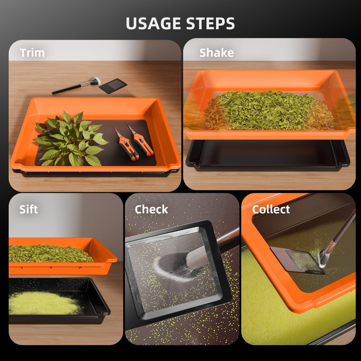 trimbak met fijnmazige zeef – pollen collector – Feines Sieb Trimm Tablett