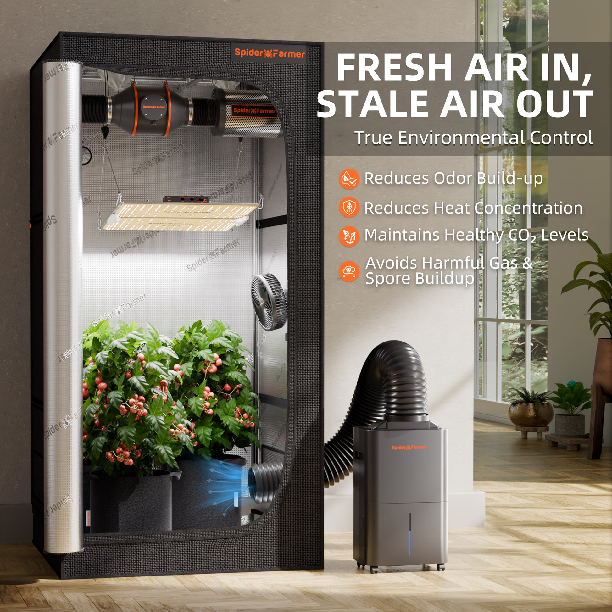 Spider Farmer slimme luchtontvochtiger kweektent GGS | Spider Farmer smart grow tent dehumidifier GGS | Spider Farmer smarter Growzelt-Luftentfeuchter GGS