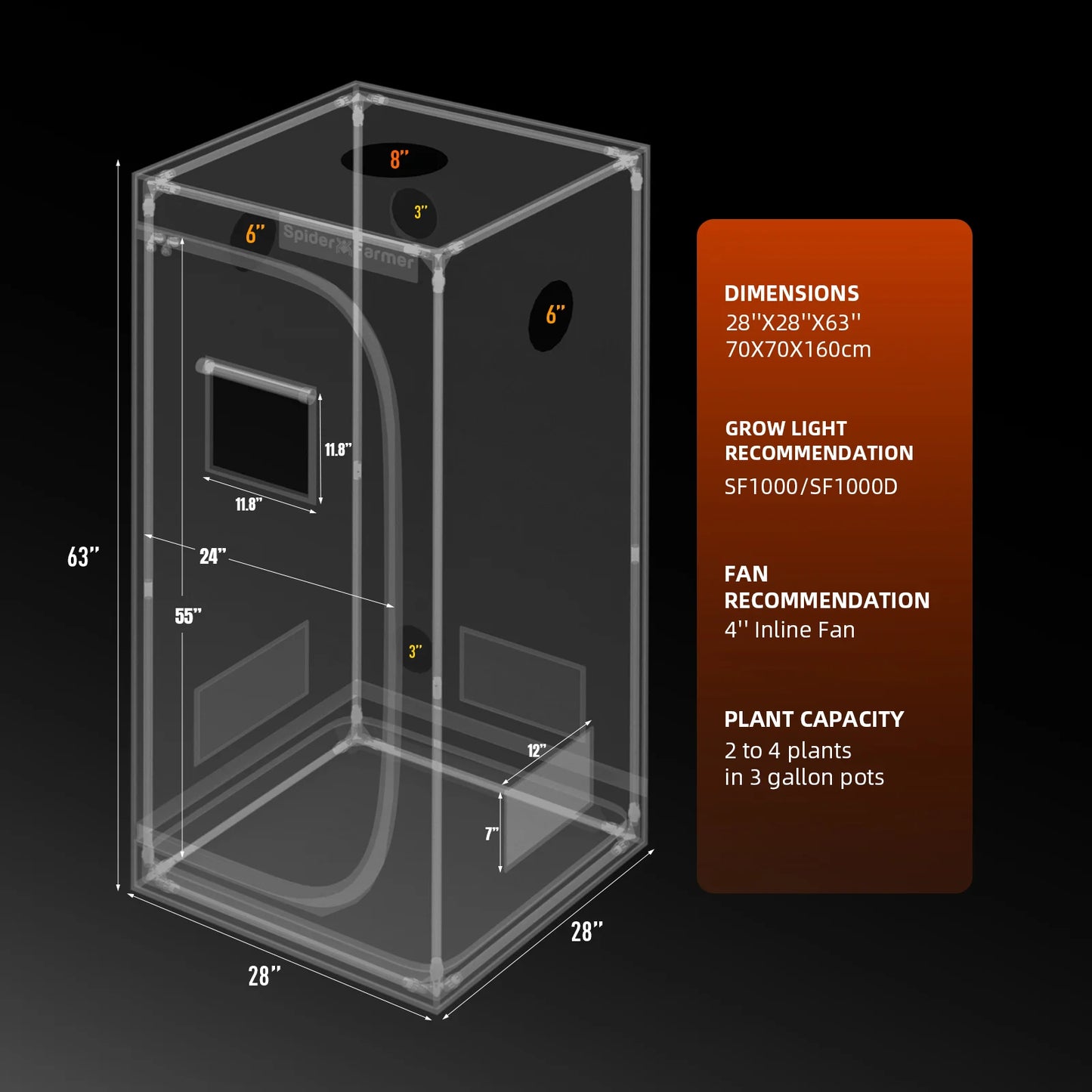 Spider Farmer 70x70x160cm Grow Tent