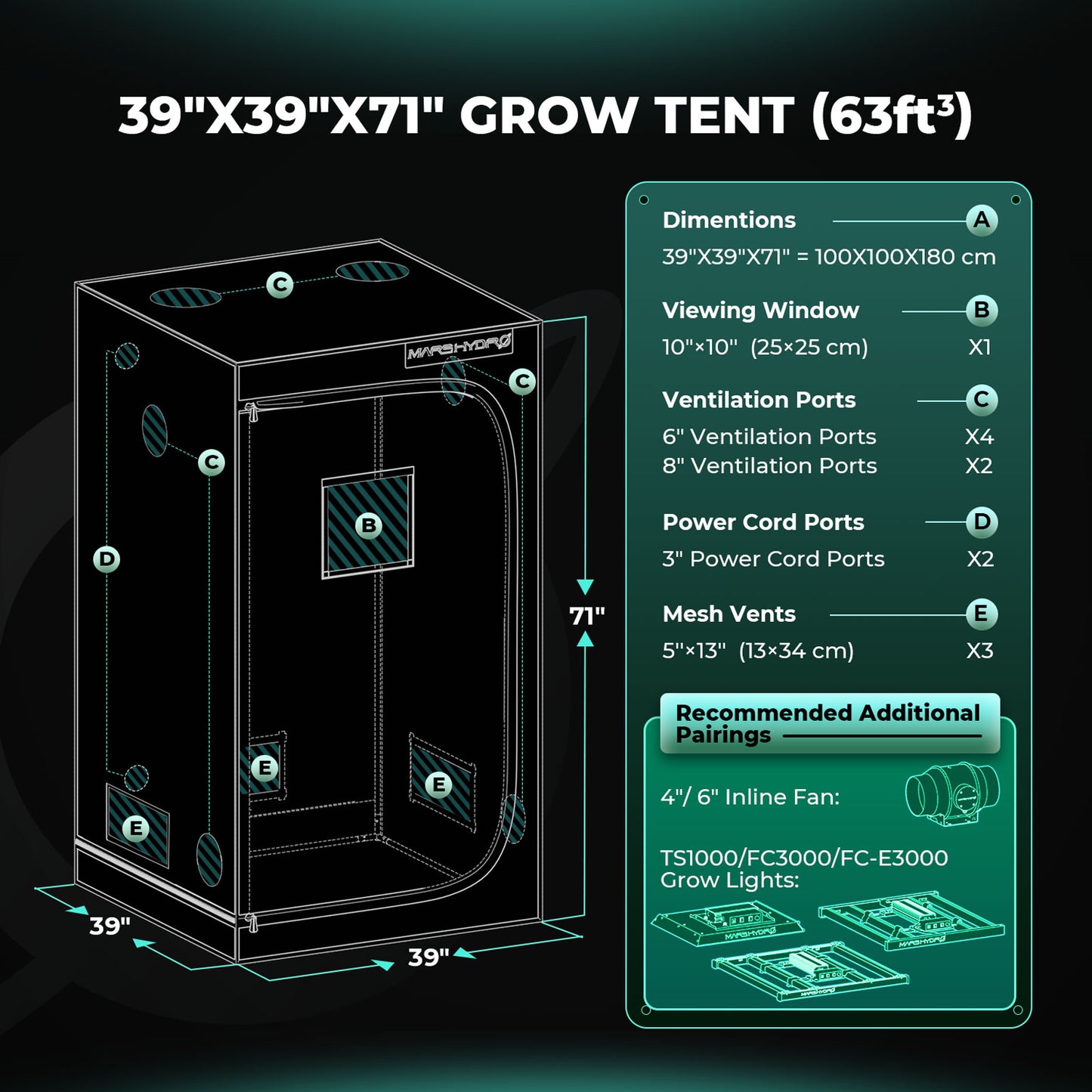 Mars Hydro Growers Kit FC 3000 EVO Full Grow 100x100x180cm met Speed Controller