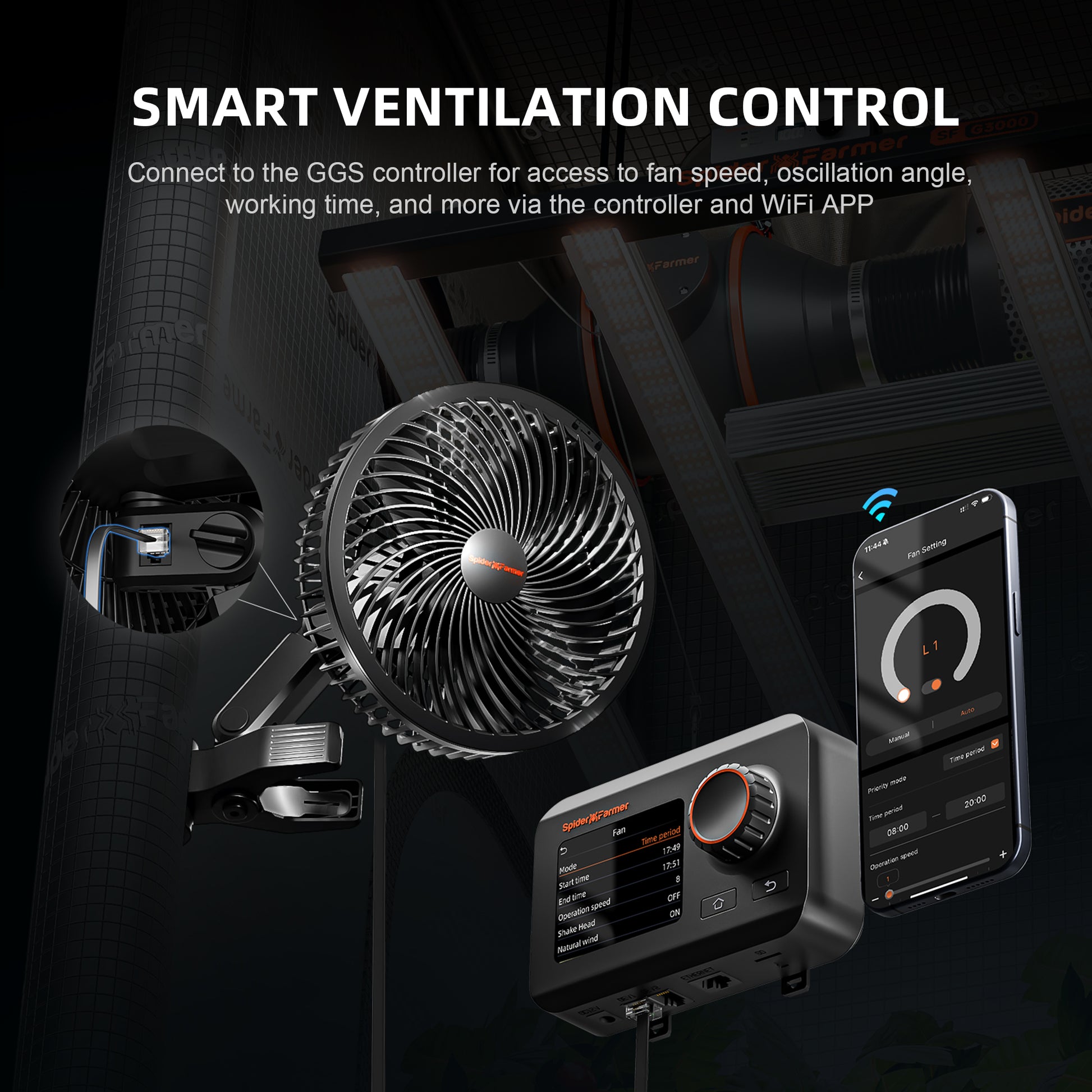 Spider Farmer 6 Inch Clip Fan met EC-motor | Smart Oscillating Fan for Grow Tents | Clip-Ventilator für Growboxen