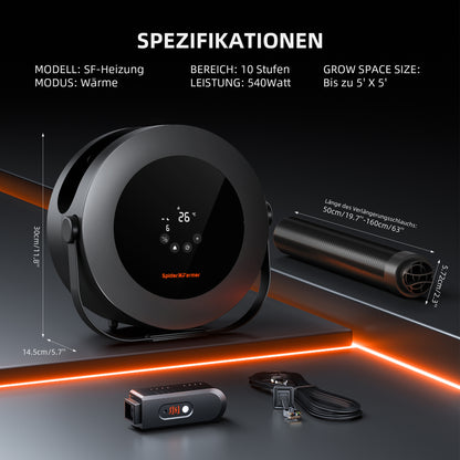 Grow tent heater met automatische temperatuurregeling | Grow tent heater with automatic temperature control | Growzelt Heizung mit automatischer Temperaturregelung