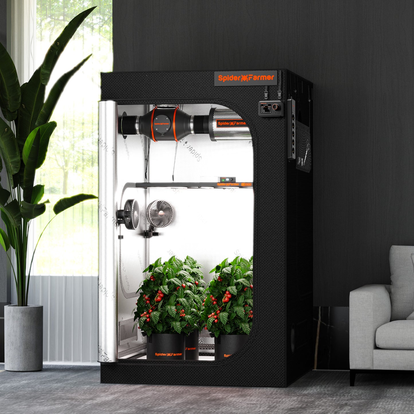 Spider Farmer 6 inch ventilatie compatibele kweektent / Spider Farmer grow tent compatible with 6 inch inline fan ventilation / Spider Farmer Growzelt kompatibel mit 6 Zoll Inline-Lüfter