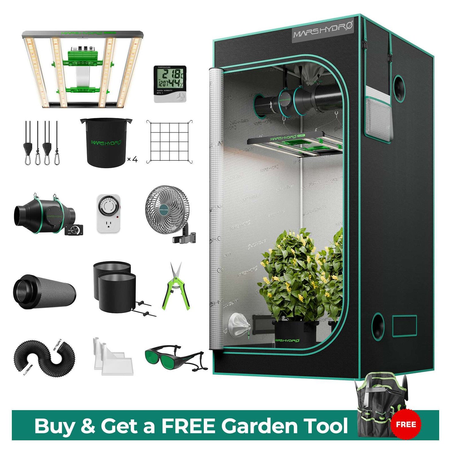 Mars Hydro Growers Kit FC 3000 EVO Full Grow 100x100x180cm met Speed Controller