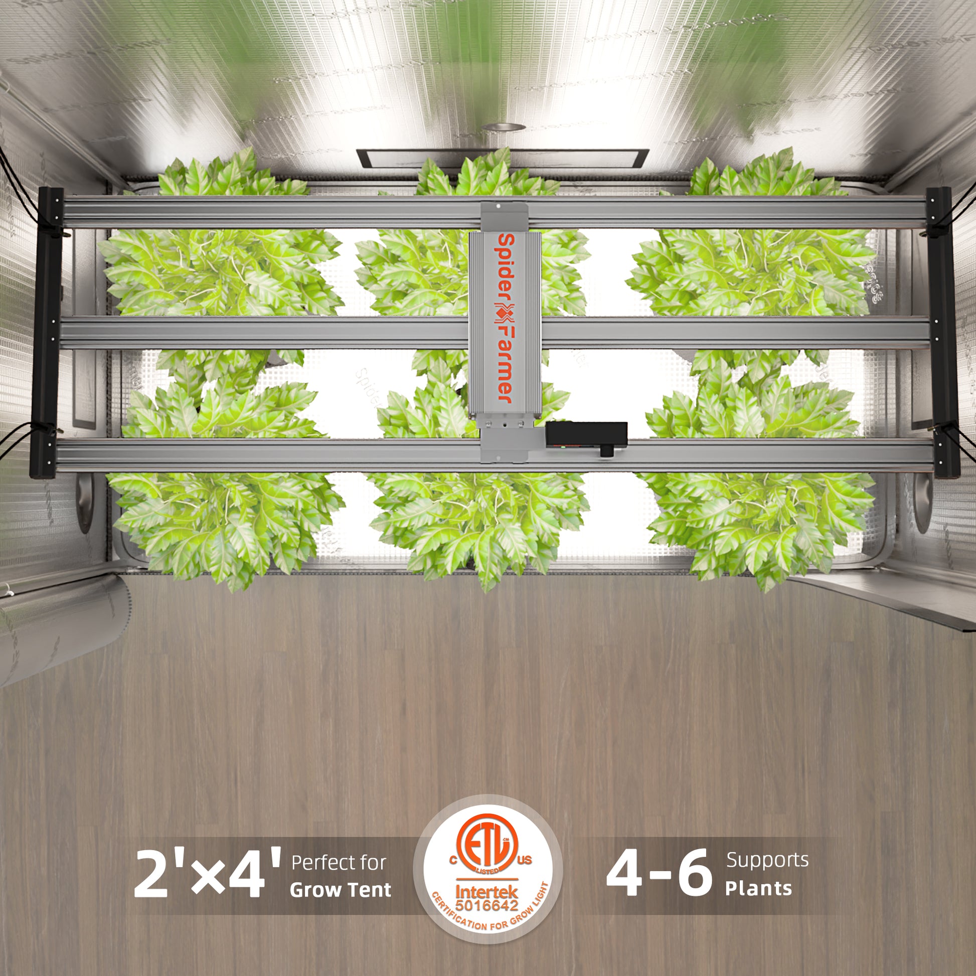 2x4 grow tent LED lamp 320W met 913 µmol/s PPF output und energieeffizientem Design