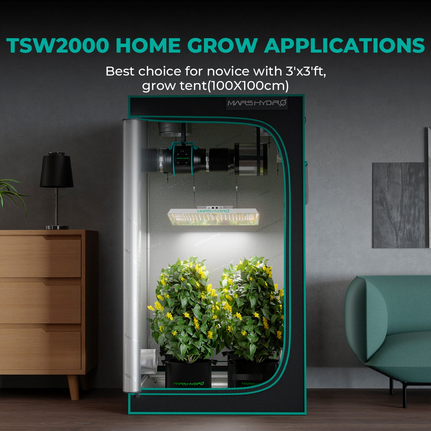 Mars Hydro Growers Kit TSW2000 Full Grow 120x120x200cm met Speed Controller of Smart Monitor