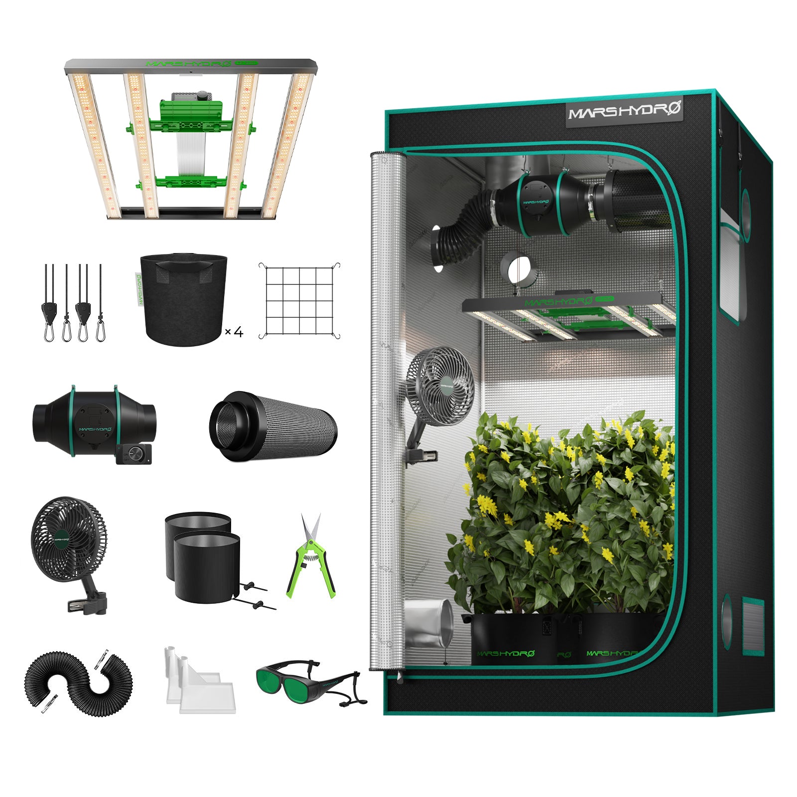 Mars Hydro FC3000 EVO kweekset 100x100 tent – LED grow kit – Pflanzenzelt Set