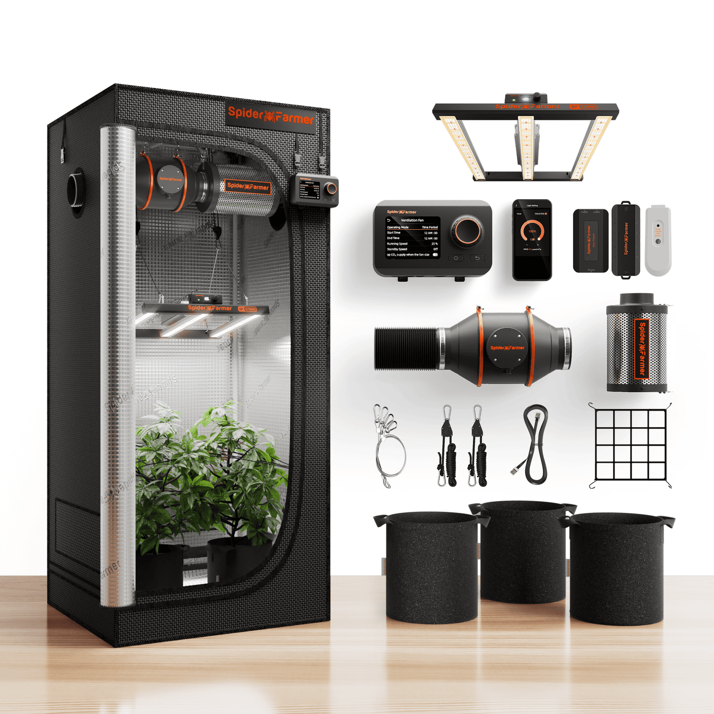 Spider Farmer G1500 GGS Basic kweektent set 70×70×160 cm | Spider Farmer G1500 GGS Basic grow tent kit 70×70×160 cm | Spider Farmer G1500 GGS Basic Growzelt-Set 70×70×160 cm
