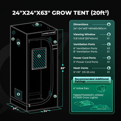 Mars Hydro 60×60×160 cm kweektent met hoogreflecterend Mylar | Mars Hydro 60×60×160 cm grow tent with highly reflective Mylar | Mars Hydro 60×60×160 cm Growzelt mit hochreflektierendem Mylar