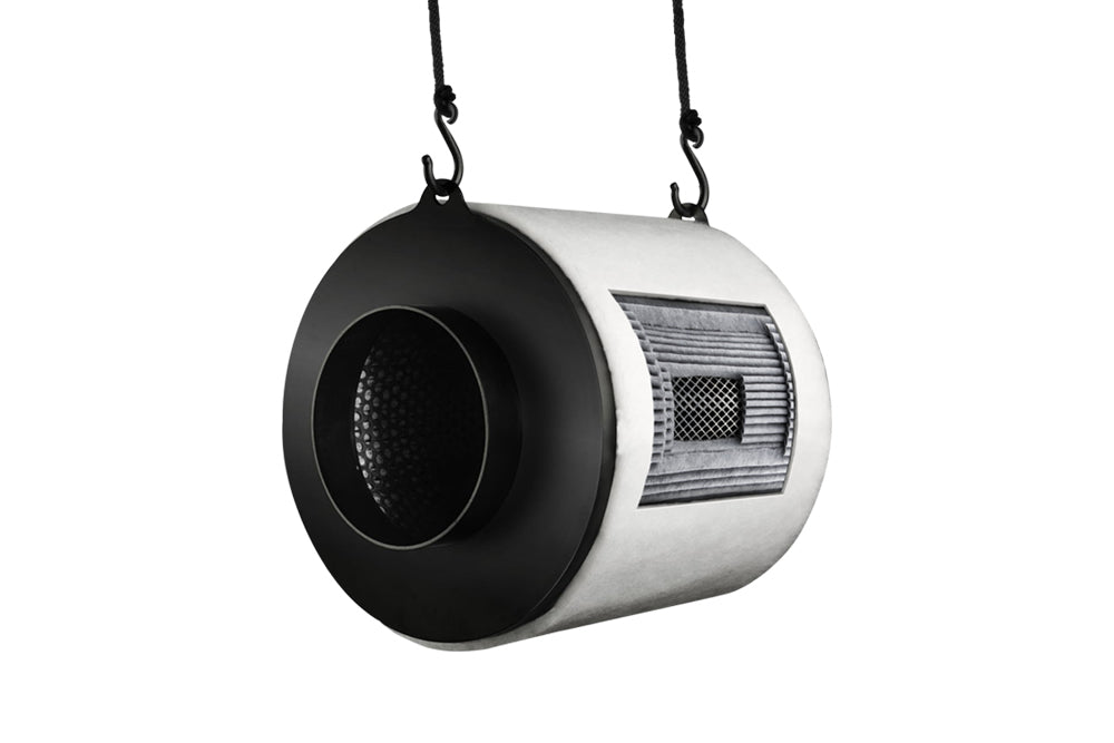 125mm actieve kool geurfilter 460 m3/u voor bloeifase / 125mm activated carbon odor filter 460 m3/h for flowering stage / 125mm Aktivkohle Geruchsfilter 460 m3/h für Blütephase