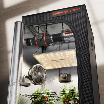 Spider Farmer SF1000EVO 70x70x160 cm complete kweektent set met 100W 301H EVO LED – complete indoor grow kit – komplettes Growzelt Set 301H EVO LED