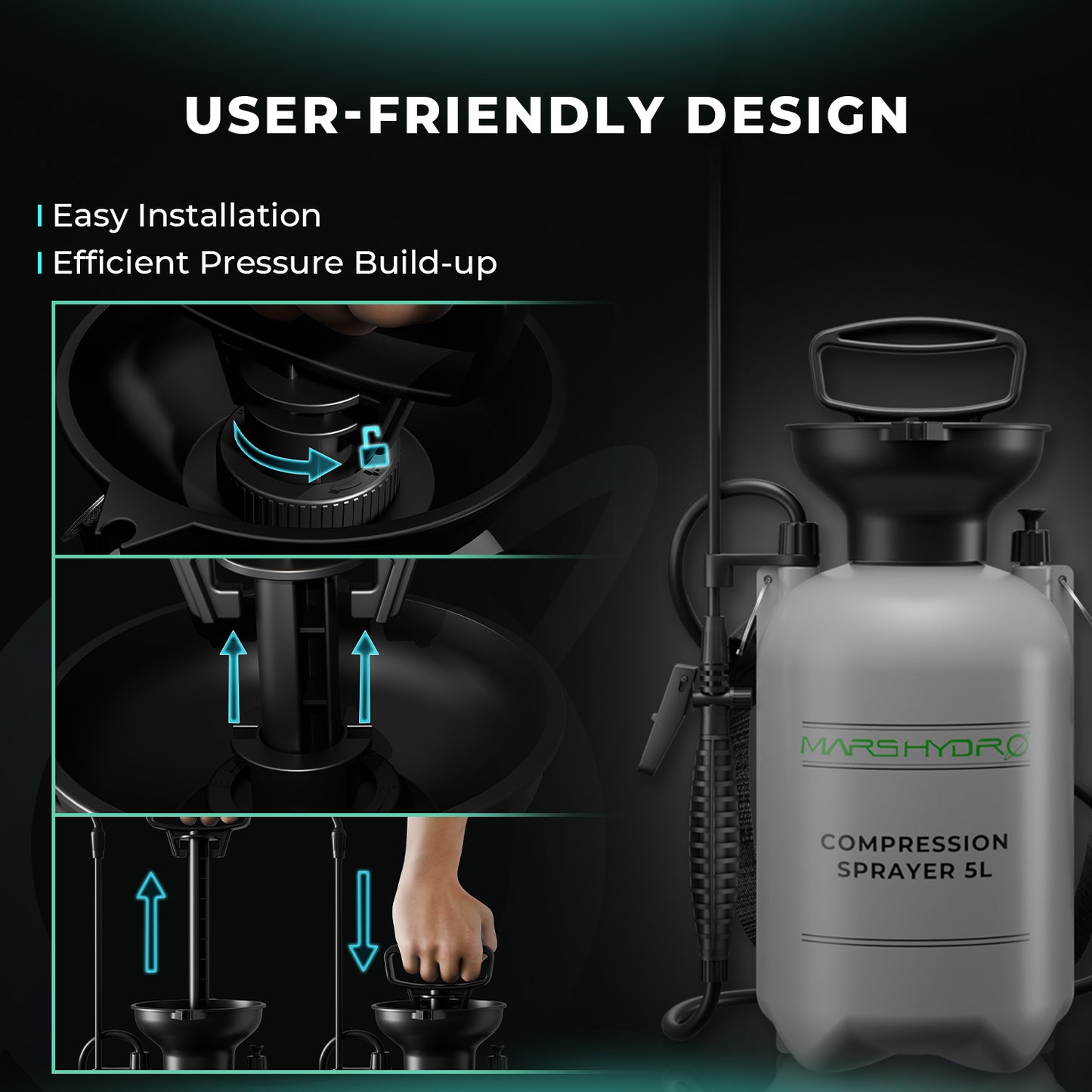 Mars Hydro pump pressure sprayer met lange sproeilans voor nauwkeurige toepassing, Drucksprüher mit langer Lanze für präzises Sprühen